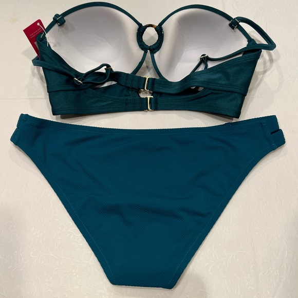 New Shade & Shore Blue/Green Wood Ring Top Bikini - Picture 2 of 2